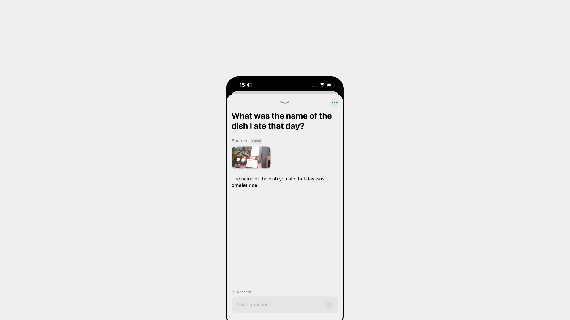 Savespace Ask feature showing a user asking about their day.