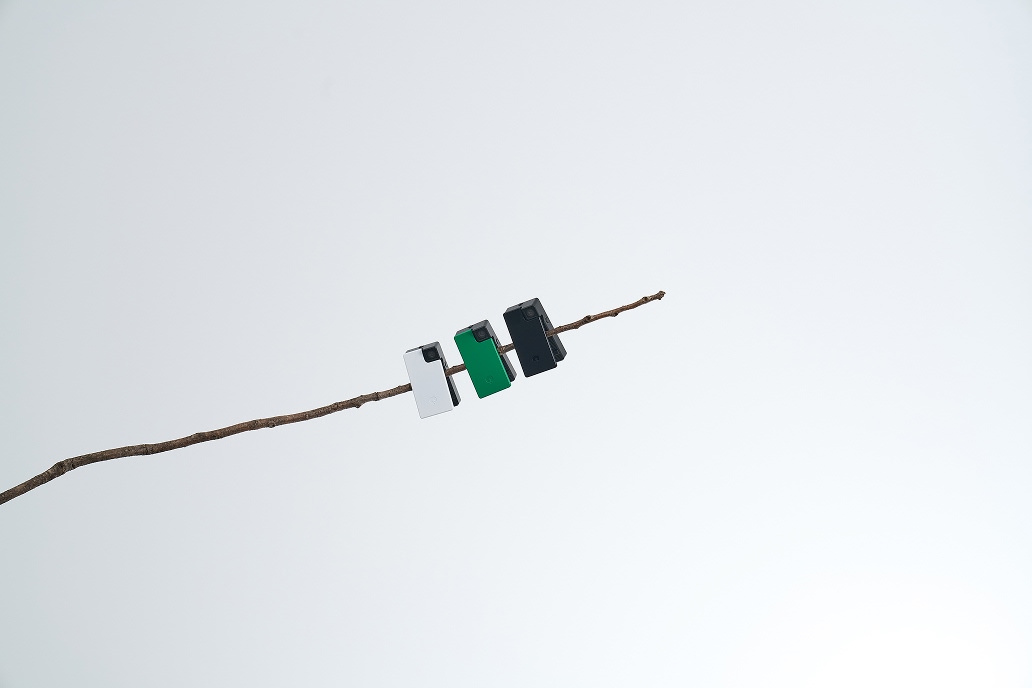 Saveclip 3台が鳥のように木の枝に止まっている様子。