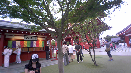 Saveclip をつけてお寺に参拝している様子。