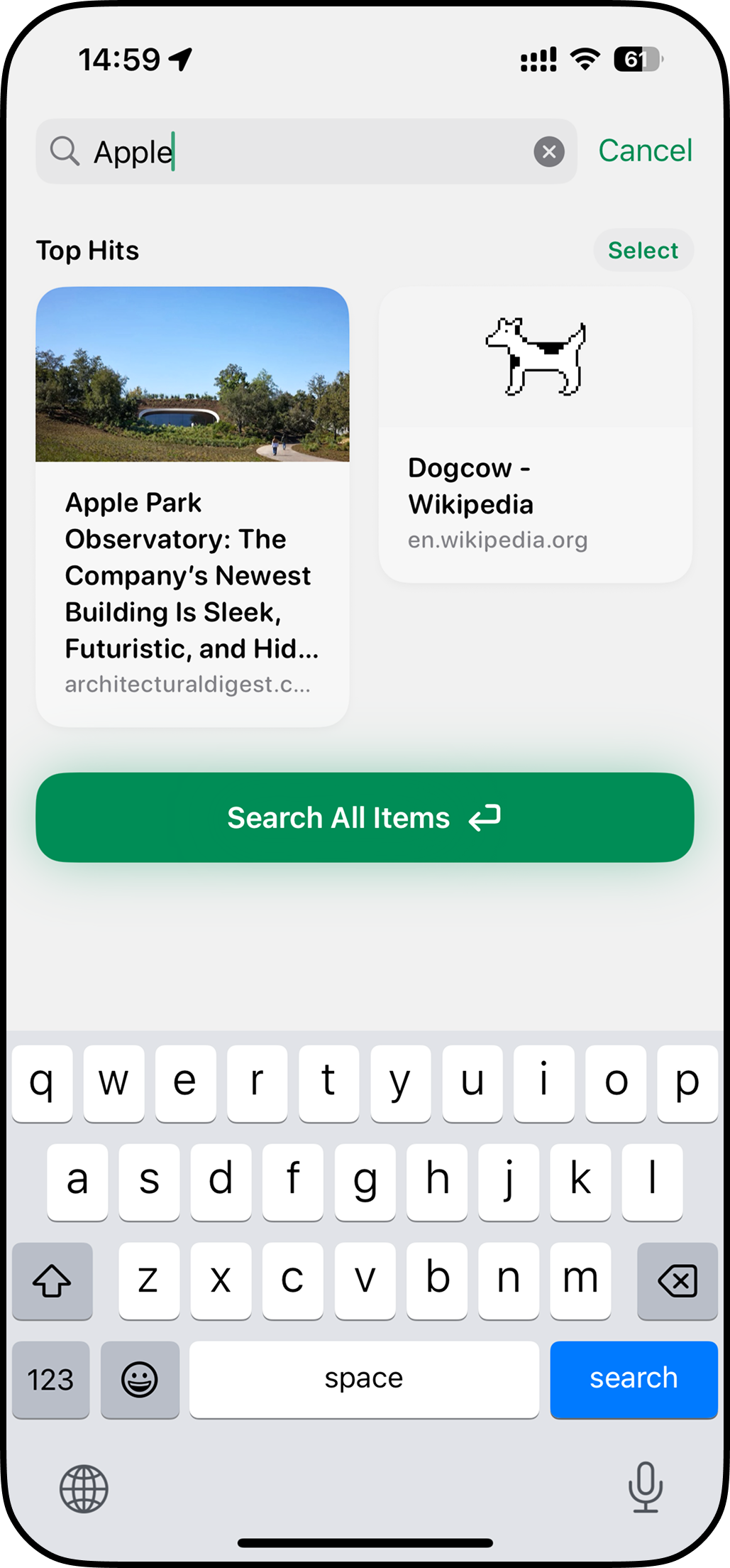Searching saved items