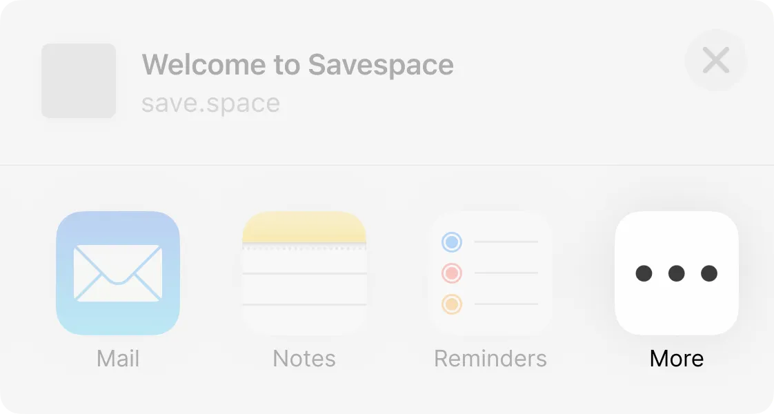 iOSの共有シートで「その他」ボタンが表示されている画面。